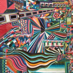 Simon Hemmer “Green Goblin” 	190 x 140 cm. 	Lápices de colores sobre tela 	2022